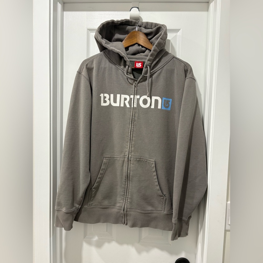 Y2k Burton Gray Zip-Up Hoodie Snowboard Distressed Large